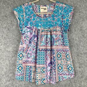 Savanna Jane Embroidered Top Womens Small Floral Geometric Aztec Boho Tribal